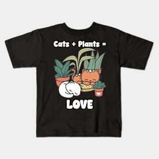 Cats Plus Plants Equals Love Kids T-Shirt